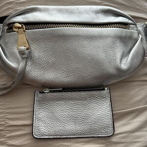 Aimee Kestenberg Silver Leather Fanny/Crossbody Bag comes with wallet